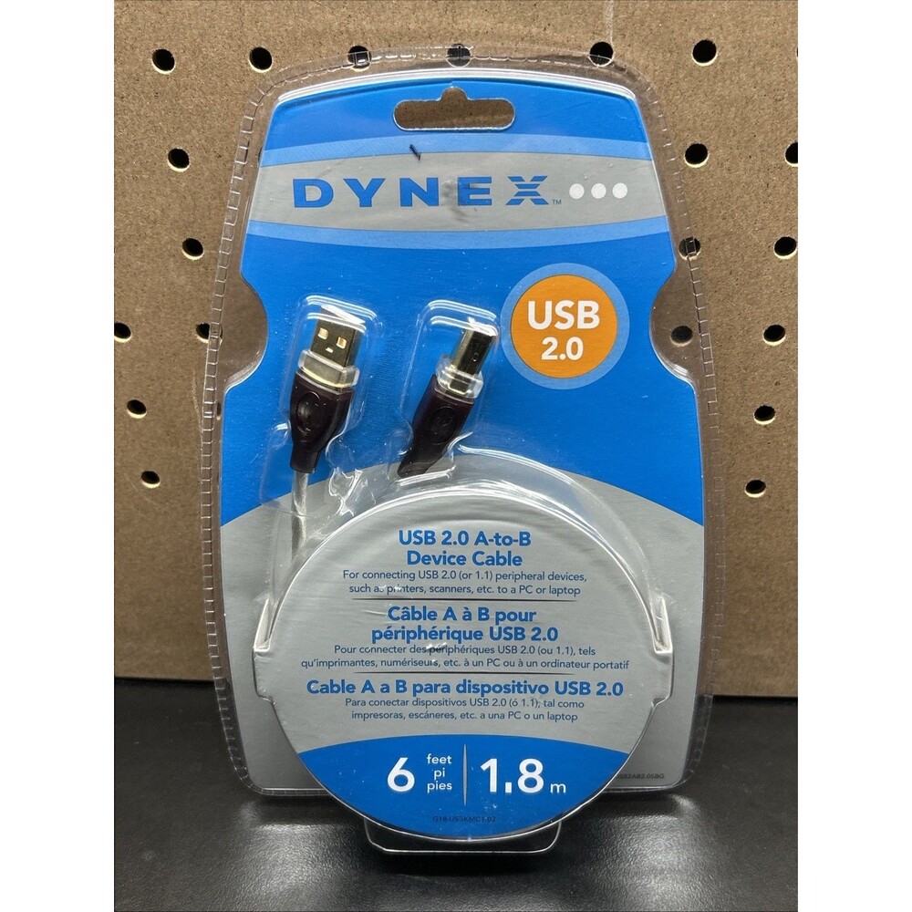 USB 2.0 Device Cable Dynex 6 Foot A Male To B Male 24k Gold Plated Connectors